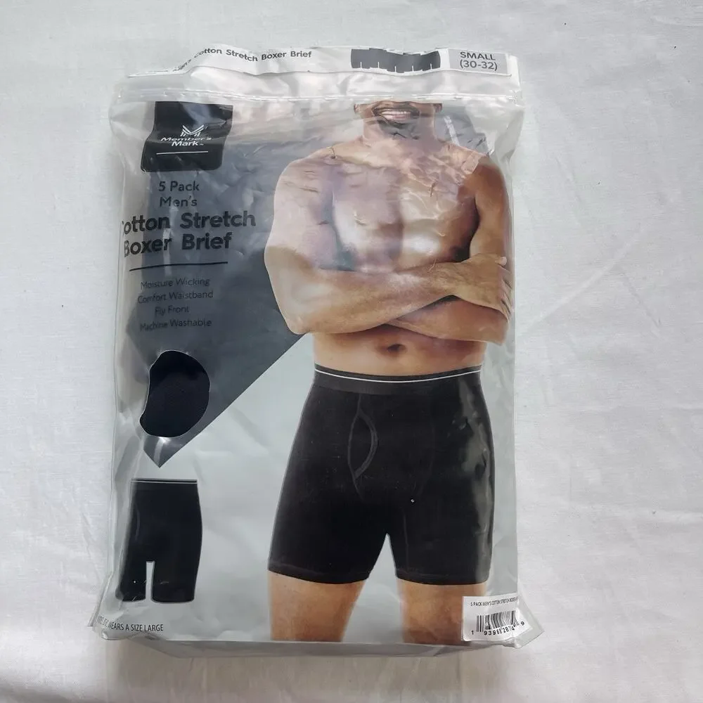 Member's Mark Men's 5-Pack Cotton Stretch Boxer Brief Size Small,‎ Black